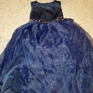 Girls Fancy Flower Girl Dress Navy 8-10